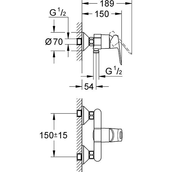 Baterie dus GROHE BauLoop 23340000, metal, crom
