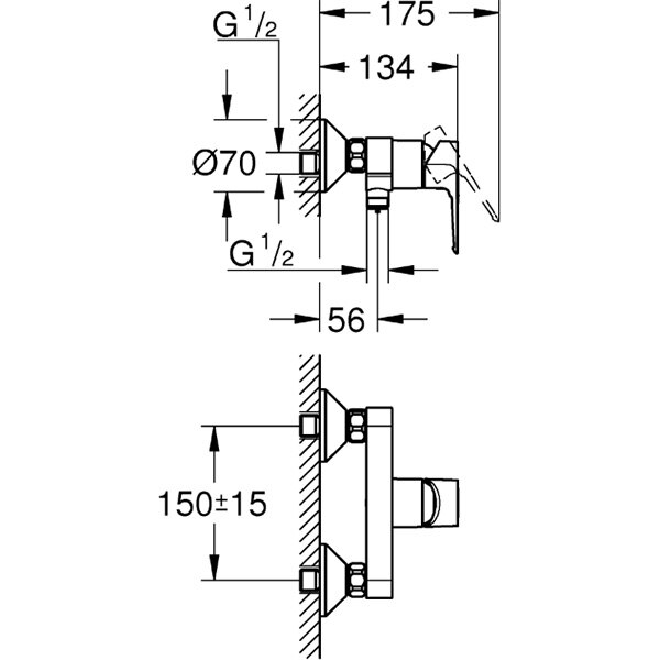 Baterie dus GROHE Bauloop 23633001, alama, argintiu