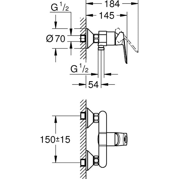 Baterie dus GROHE Bauloop 23634000, alama, argintiu