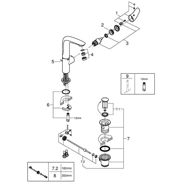 Baterie lavoar GROHE Eurostyle 23718LS3, metal, alb