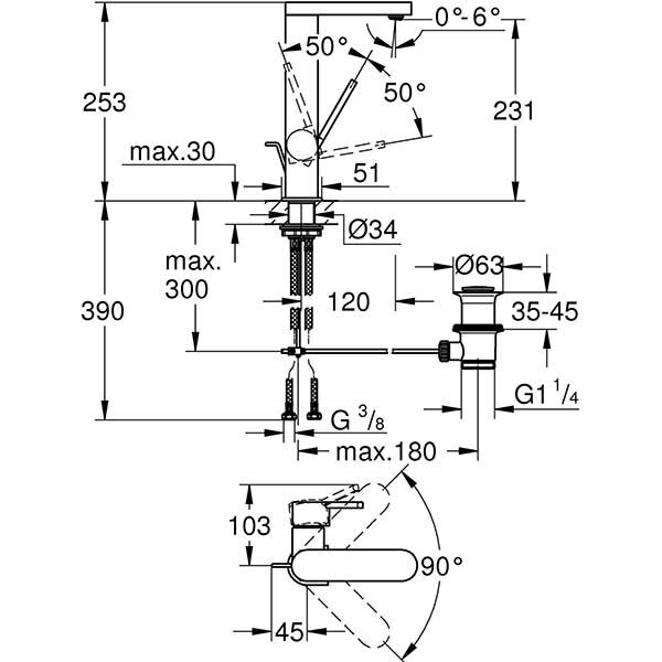 Baterie lavoar GROHE Plus 23851003, marimea L, metal, crom