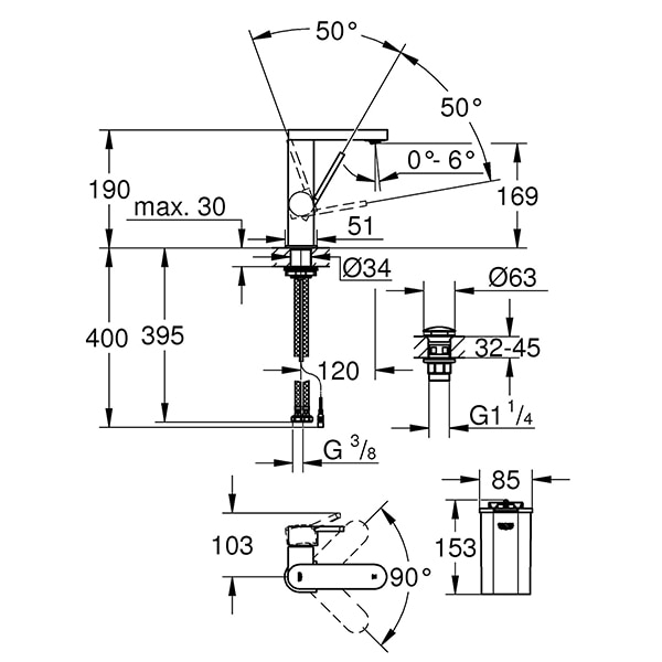 Baterie lavoar GROHE Plus 23958003, marimea M, afisaj temperatura, metal, crom