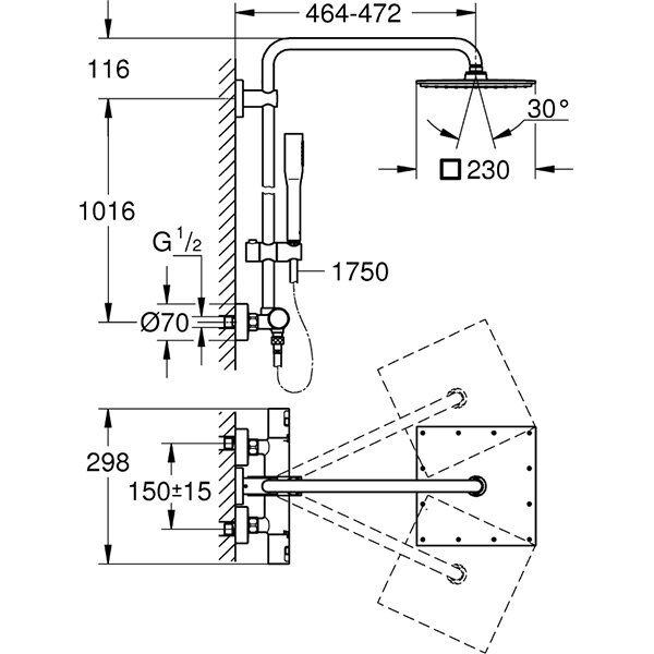 Sistem dus GROHE Vitalio Joy 26365000, termostat, 1 functie, argintiu