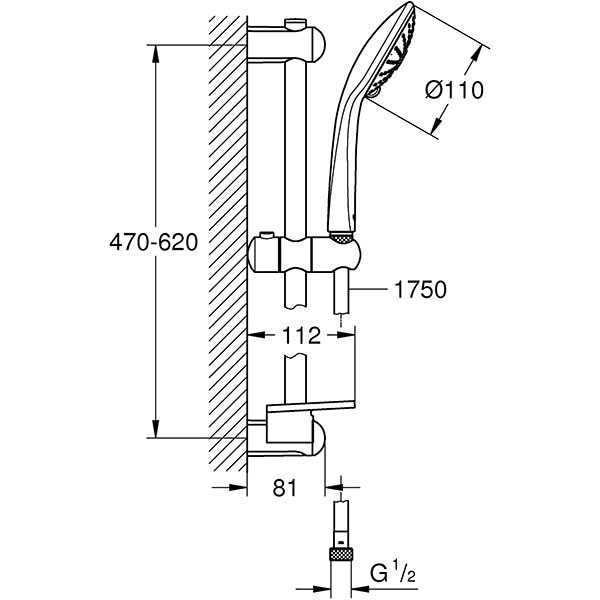 Coloana dus GROHE Euphoria 110 27231001, 3 functii, argintiu