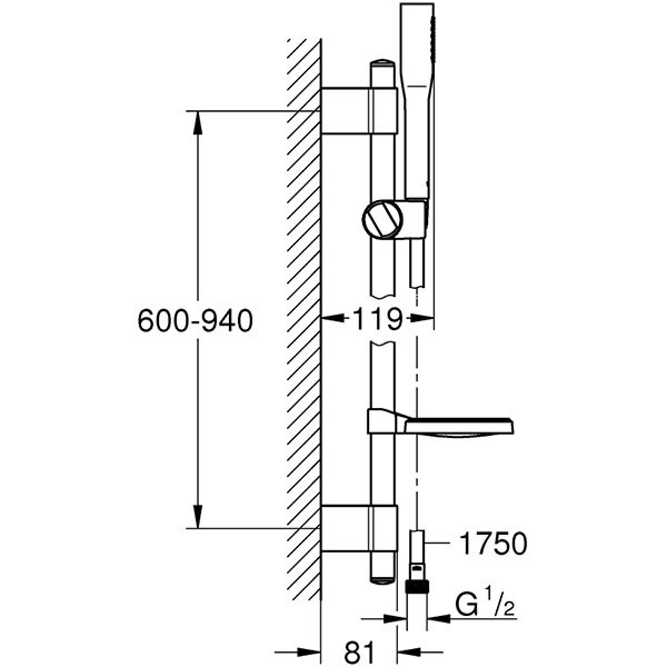 Coloana dus GROHE Euphoria Cosmopilitan Stick 27368000, 1 functie, argintiu
