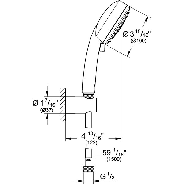 Set dus para GROHE Tempesta Cosmopolitan 100 27588002, 3 functii, argintiu