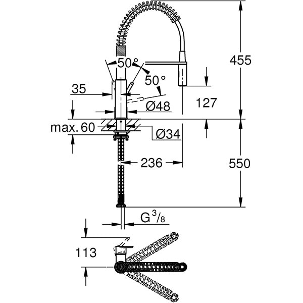 Baterie bucatarie GROHE Get 30361000, metal, argintiu