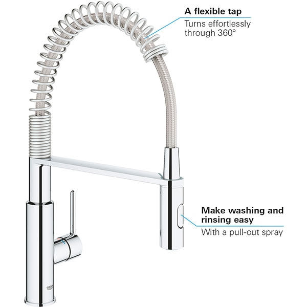 Baterie bucatarie GROHE Get 30361000, metal, argintiu