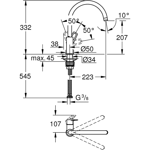 Baterie bucatarie GROHE Bauloop 31368001, metal, crom