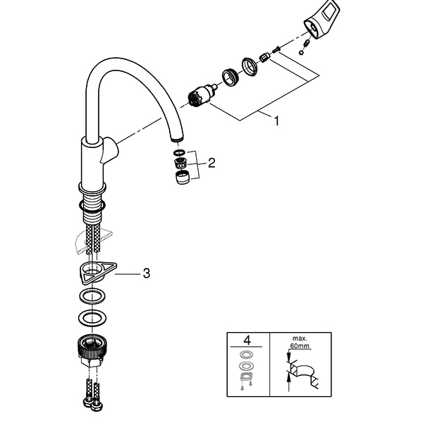 Baterie bucatarie GROHE Bauloop 31368001, metal, crom