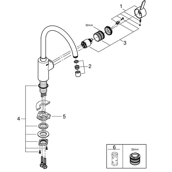Baterie bucatarie GROHE Get 31494001, metal, crom