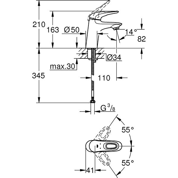 Baterie lavoar GROHE Eurostyle 32468003, marimea S, metal, argintiu