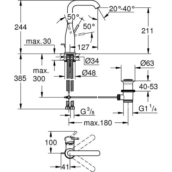 Baterie lavoar GROHE Essence 32628001,marimea L, metal, crom