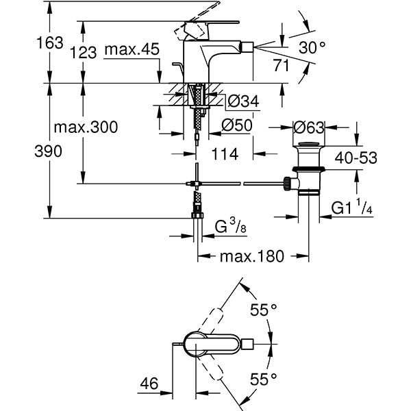 Baterie bideu GROHE Get 32885000, marimea S, metal, argintiu