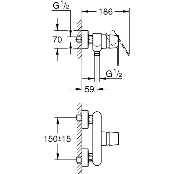 Baterie dus GROHE Get 32888000, metal, argintiu