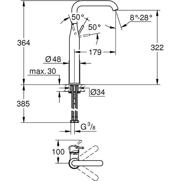 Baterie lavoar GROHE Essence 32901001, marimea XL, metal, crom