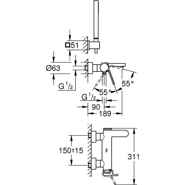 Set baterie cada si dus GROHE Plus 33547003, metal, argintiu