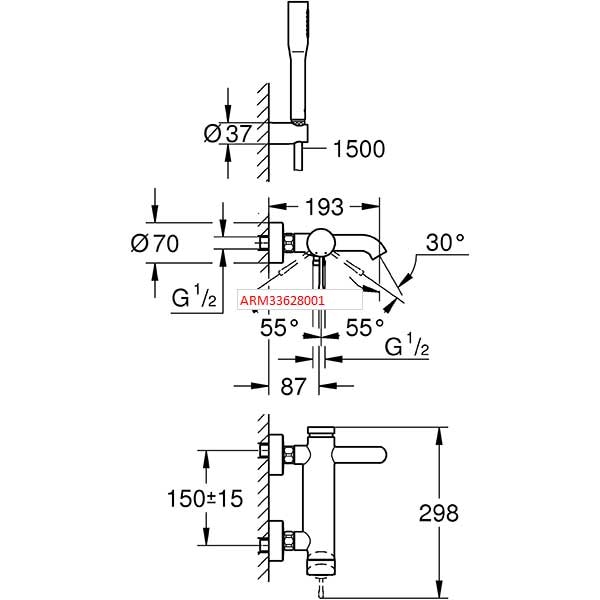 Set baterie cada si dus GROHE Essence 33628001, metal, crom