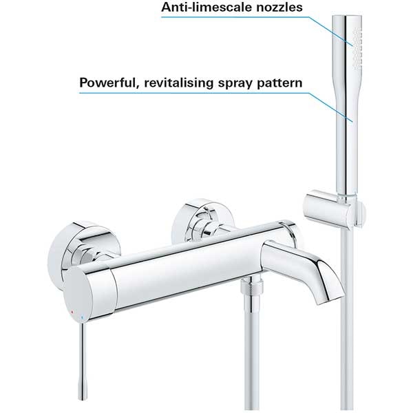 Set baterie cada si dus GROHE Essence 33628001, metal, crom