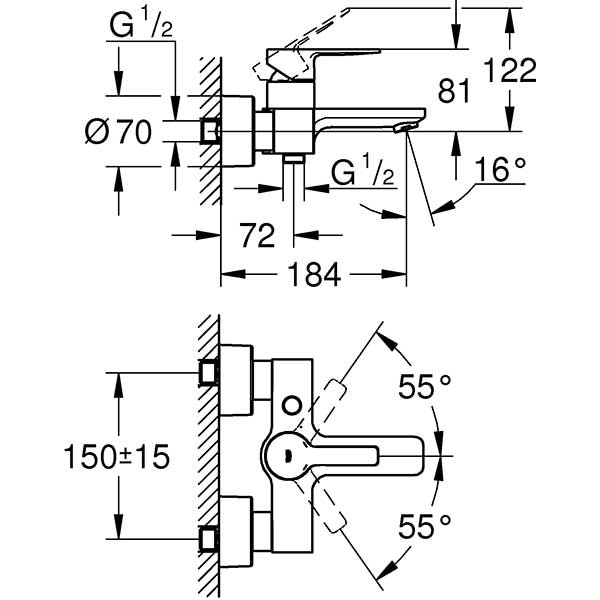Baterie cada-dus GROHE Lineare 33849001, metal, crom
