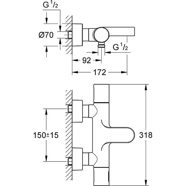 Baterie cada-dus GROHE Grohtherm 3000 34276000, termostat, metal, crom
