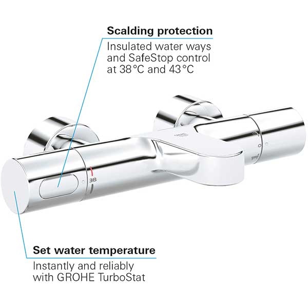 Baterie cada-dus GROHE Grohtherm 3000 34276000, termostat, metal, crom