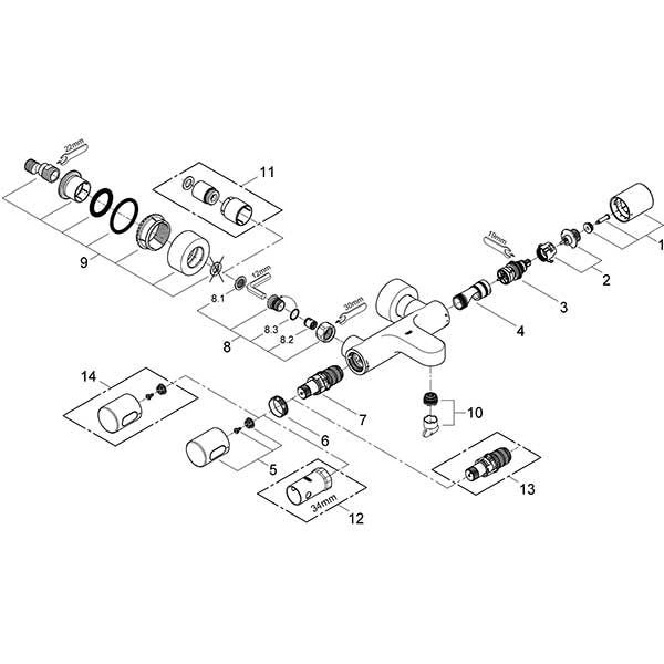 Baterie cada-dus GROHE Grohtherm 3000 34276000, termostat, metal, crom