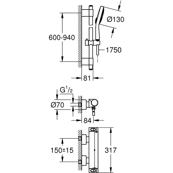 Set baterie dus GROHE Grohtherm 2000 34482001, termostat, 4 functii, crom