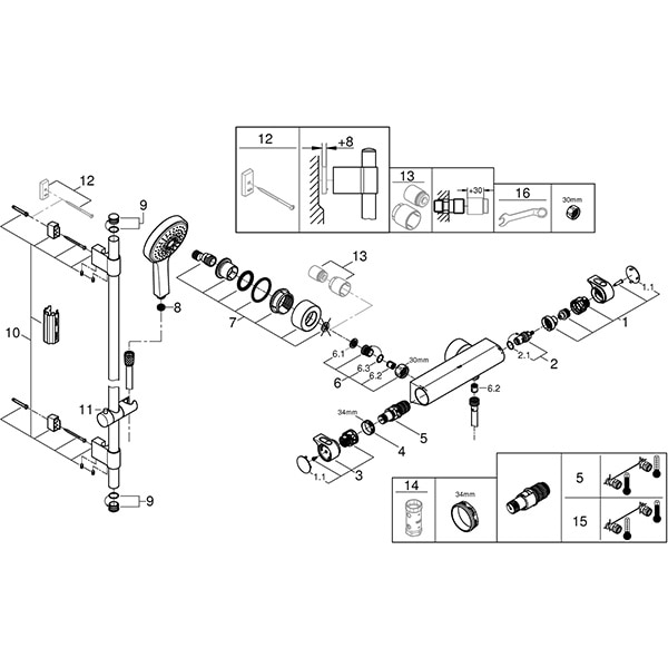 Set baterie dus GROHE Grohtherm 2000 34482001, termostat, 4 functii, crom