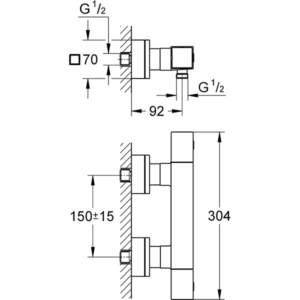 Baterie dus GROHE Grohtherm Cube 34488000, termostat, metal, argintiu