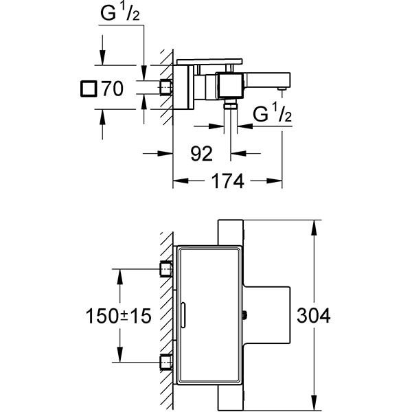Baterie cada-dus GROHE Grohtherm Cube 34502000, termostat, metal, argintiu