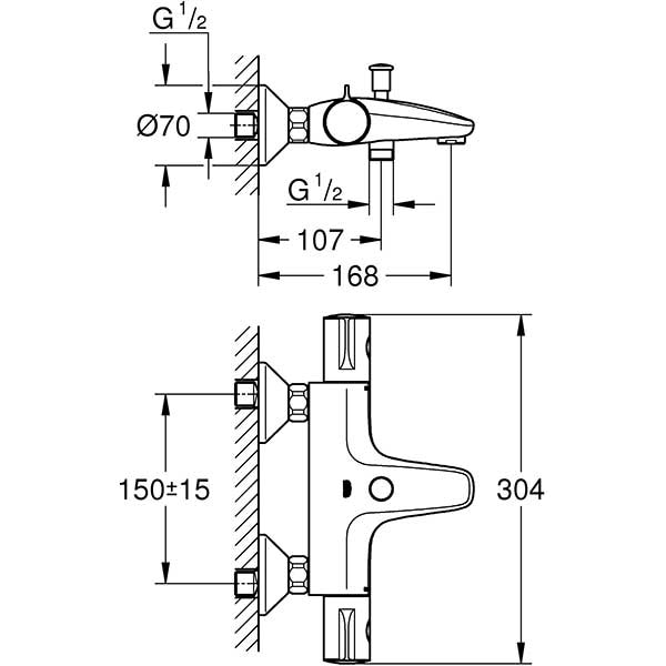Baterie cada-dus GROHE Grohtherm 800 34567000, termostat, metal, crom