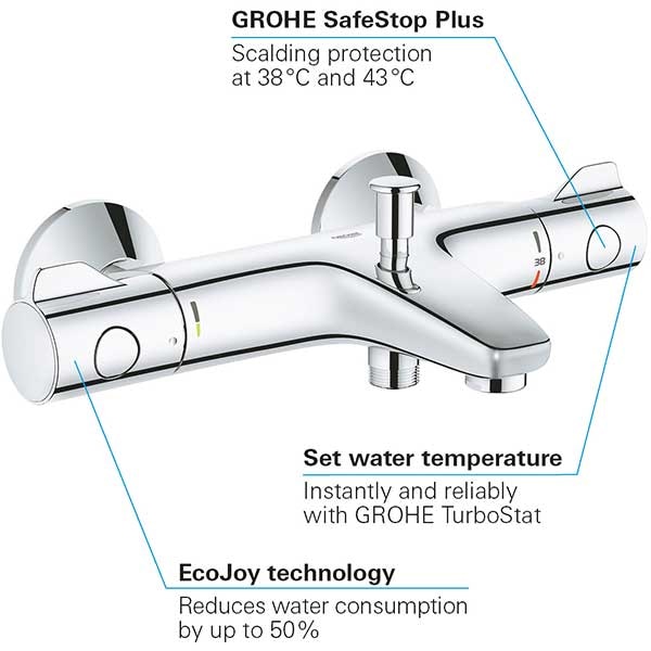 Baterie cada-dus GROHE Grohtherm 800 34567000, termostat, metal, crom