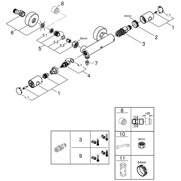 Baterie cada-dus GROHE Grohtherm 800 Cosmopolitan 34765000, metal, argintiu