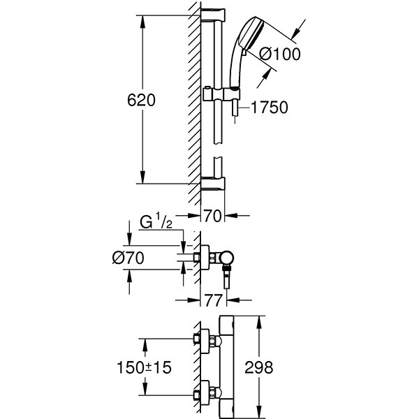 Set baterie dus GROHE Grohtherm 800 Cosmopolitan 34768000, termostat, 2 functii, crom