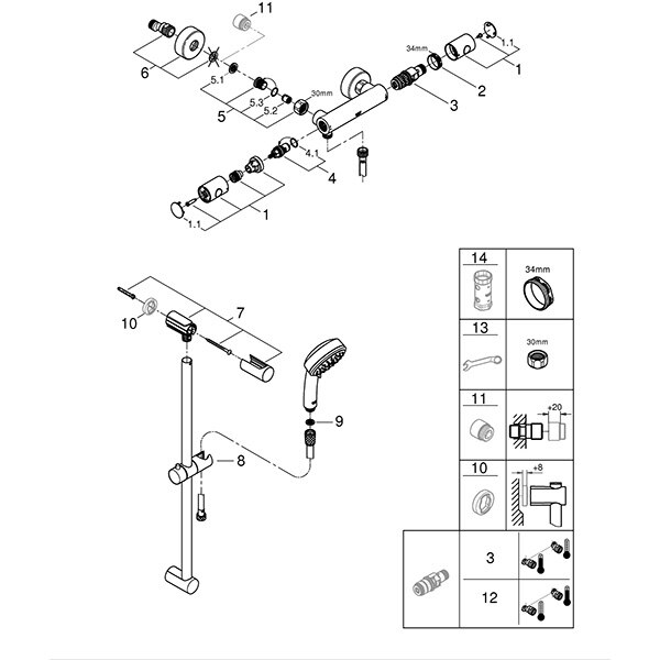 Set baterie dus GROHE Grohtherm 800 Cosmopolitan 34768000, termostat, 2 functii, crom