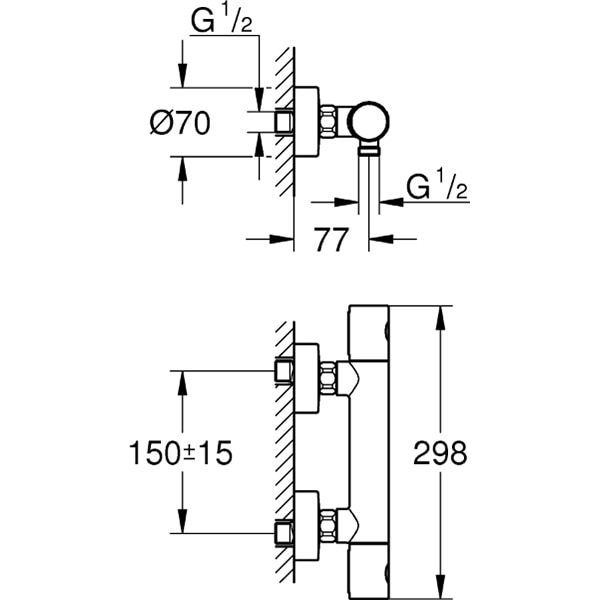 Baterie dus GROHE Precision Get 34773000, termostat, alama, argintiu