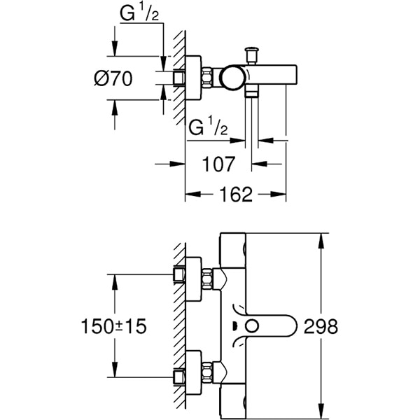 Baterie cada GROHE Precision get 34774000, termostat, alama, argintiu