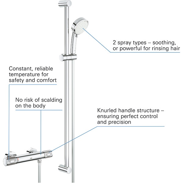 Set baterie dus GROHE Grohtherm 1000 Performance 34784000, termostat, 2 functii, crom