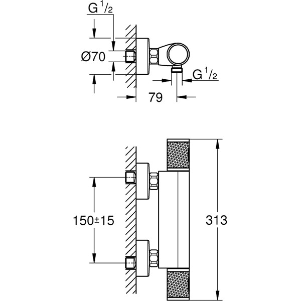 Baterie dus GROHE Precision Feel 34790000, termostat, alama, argintiu