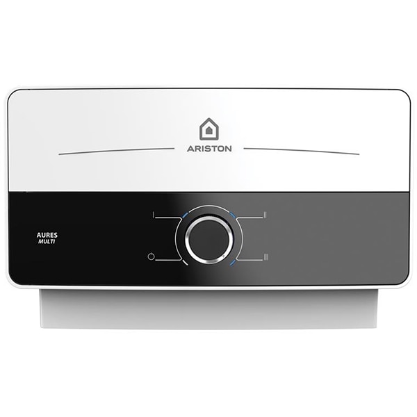 Instant apa calda electric ARISTON Aures Slim Multi, 2.1l/min, 5000W, senzor de debit, supapa de siguranta, alb-negru