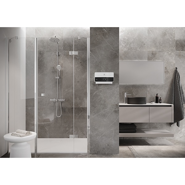 Instant apa calda electric ARISTON Aures Slim Multi, 2.1l/min, 5000W, senzor de debit, supapa de siguranta, alb-negru