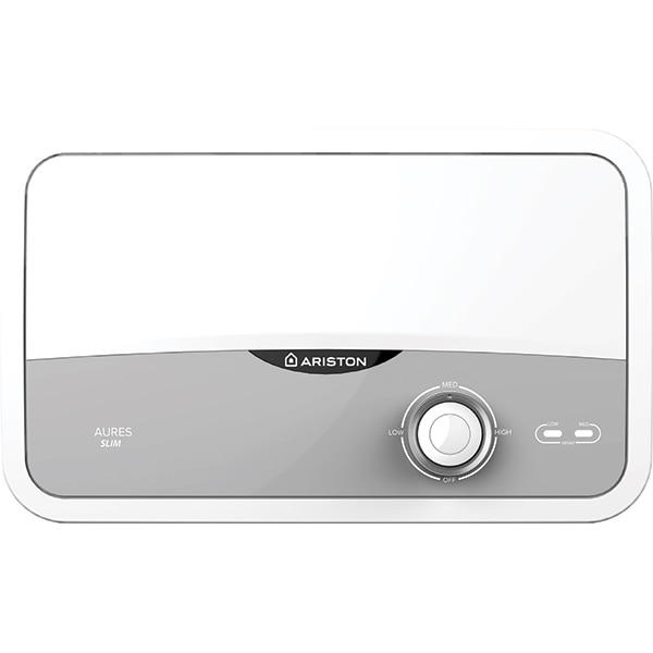Instant apa calda electric ARISTON Aures Slim, 3.9 l/min, 5500W, IP25, Limitator dublu termic, alb-gri