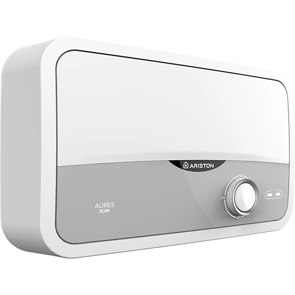 Instant apa calda electric ARISTON Aures Slim, 3.9 l/min, 5500W, IP25, Limitator dublu termic, alb-gri