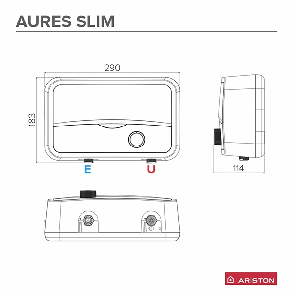Instant apa calda electric ARISTON Aures Slim, 3.9 l/min, 5500W, IP25, Limitator dublu termic, alb-gri