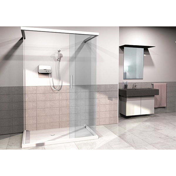 Instant apa calda electric ARISTON Aures Slim, 3.9 l/min, 5500W, IP25, Limitator dublu termic, alb-gri