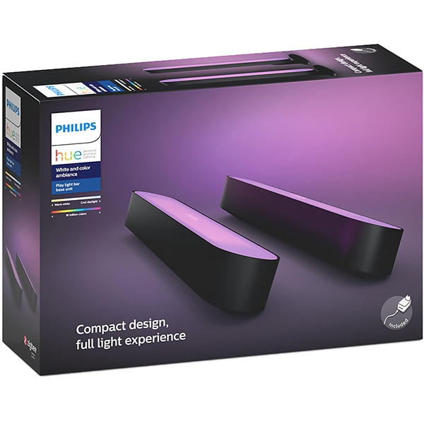 Pachet lampi inteligente PHILIPS Hue Play 8718696170724, lumina RGB, 6.6W, negru, 2 buc