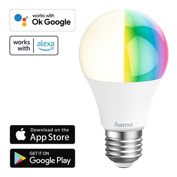 Bec LED Smart HAMA 176581, E27, 10W, 80,6lm, Dimabil, Wi-Fi, lumina variabila, compatibil Alexa, Google Assistant