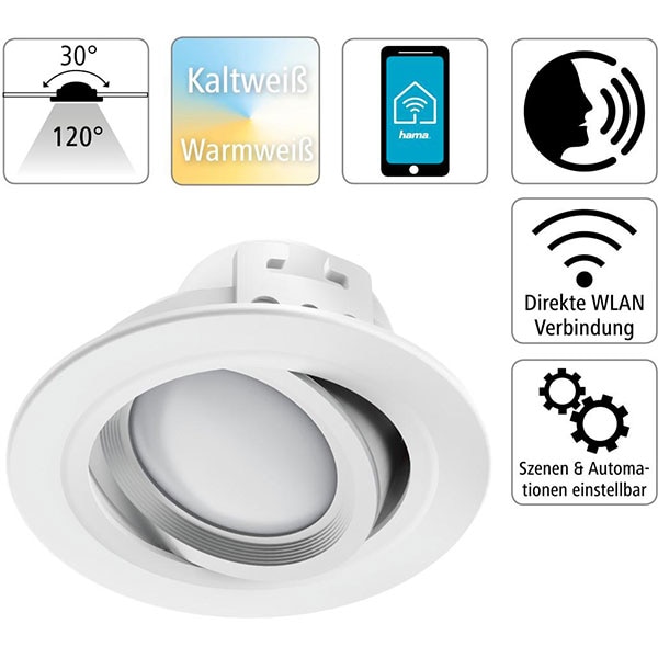 Spot LED HAMA 176588, 5W, 350lm, Wi-Fi, alb