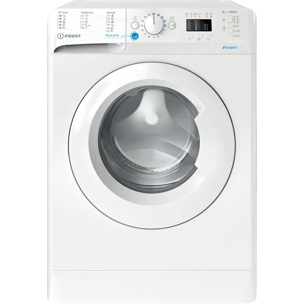 Masina de spalat rufe frontala slim INDESIT BWSA 61051 W EU N, 6 kg, 1000rpm, Clasa F, alb